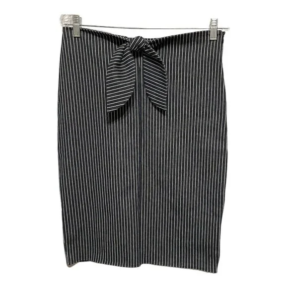 Banana Republic Size 8 Grey White Striped Bow Detail Pencil Skirt - Picture 2 of 6